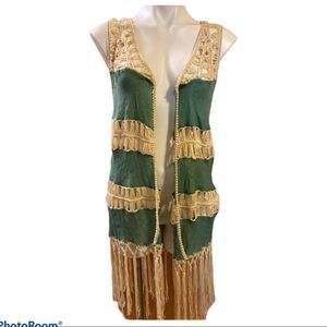 - Umgee teal crochet vest with fringe/tassels S